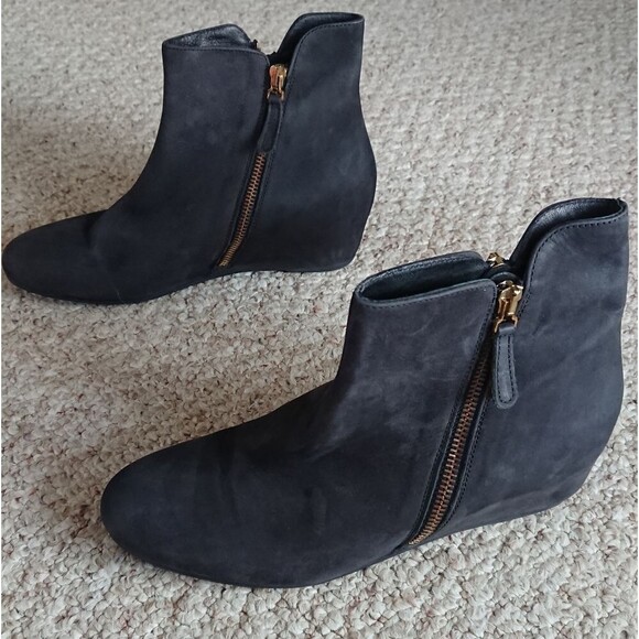 French Sole FS/NY black suede leather Magic Wedge Boots Size 7.5 - Picture 1 of 12